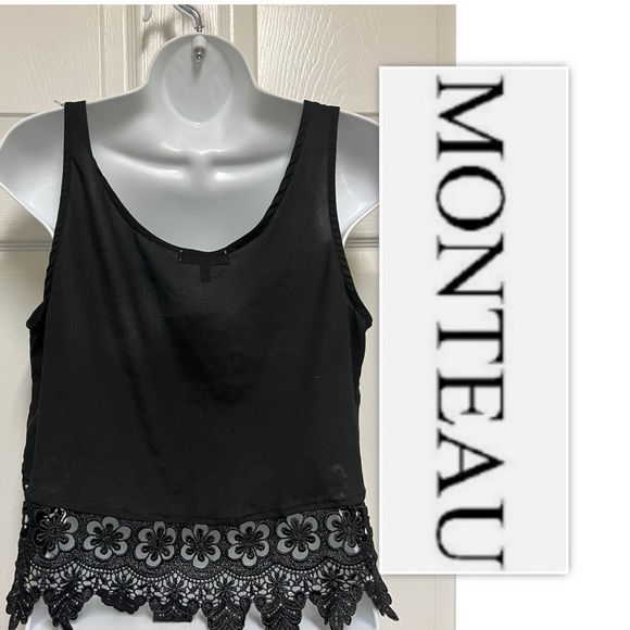 Monteau Los Angeles Black Lace Crop Tank - Picture 2 of 8